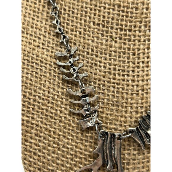T Rex Dinosaur Articulated Necklace Silver Tone Skeleton Adjustable 19" - Picture 3 of 6